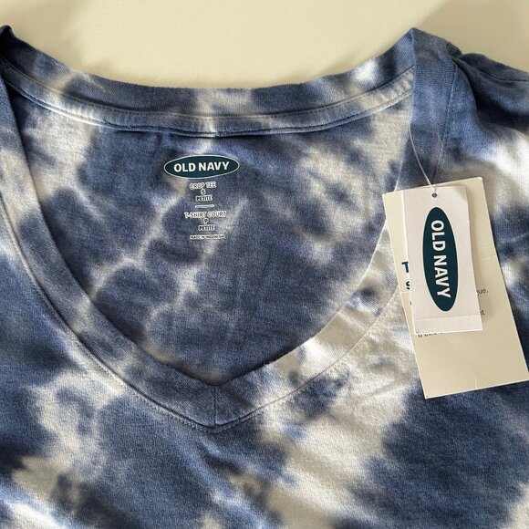 NWT Old Navy Small (Petite) Navy Blue Tie-Dye V-Neck Boxy Loose-Fit Crop Tee - Picture 9 of 14